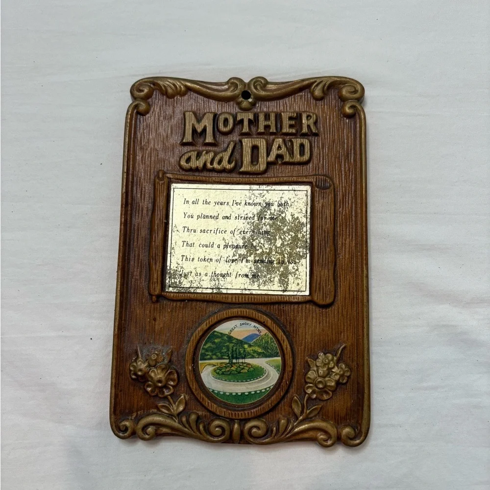 Vintage Ceramic Mother and Dad Plaque, Great Smoky Mountains